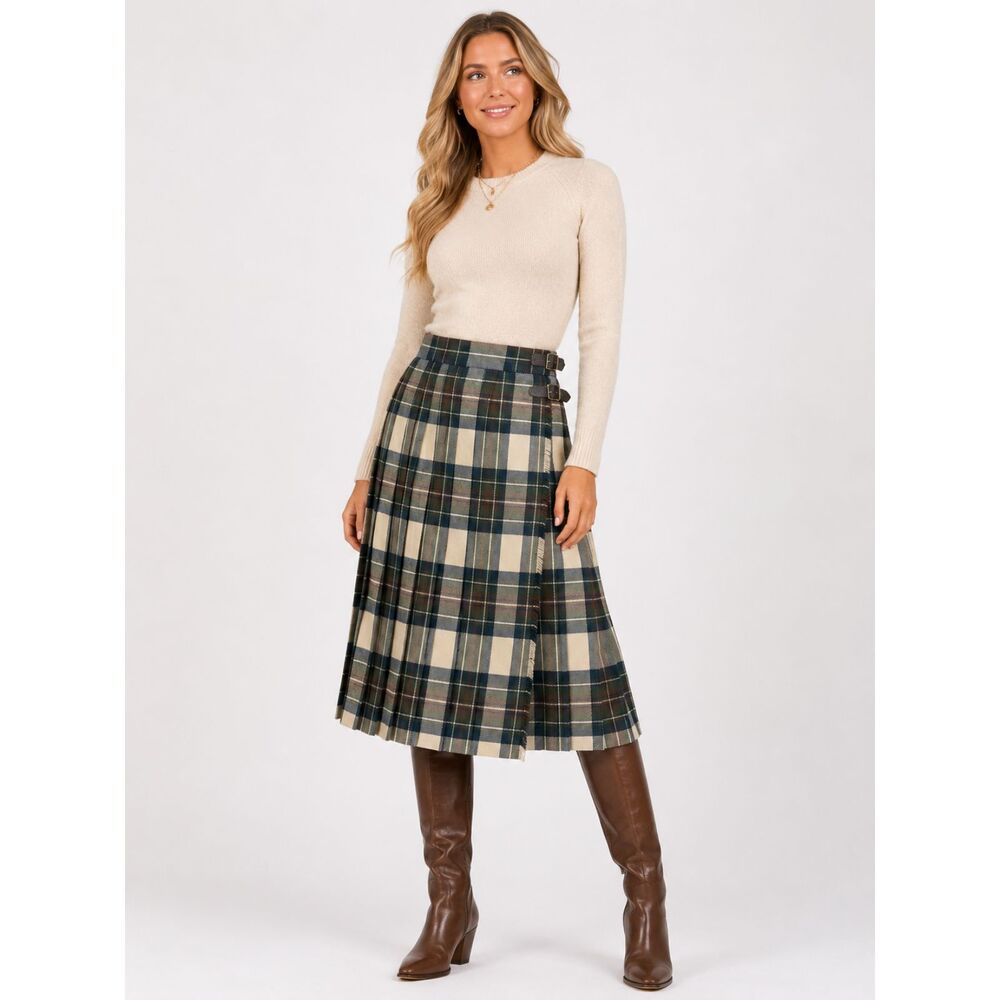 Nanaird Scotland Tartan Plaid Wool Kilt Skirt Pleated Midi Wrap Size 42 Vintage